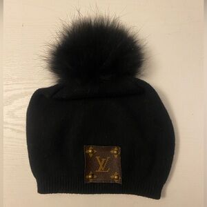 Upcycled LV CC beanie cap NWOT